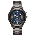 KUNHUANG 1022 Handmade custom wooden watch men blue dial casual sports luxury brand luminous multifunctional wild quartz watch